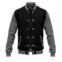 RELDOX Brand Varsity Jacket, Wool Body with Leather Arms Letterman Baseball Unique & Stylish Color Black-Grey, Size M
