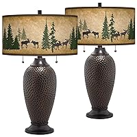 Moose Lodge Zoey Hammered Oil-Rubbed Bronze Table Lamps Set of 2 with Print Shade