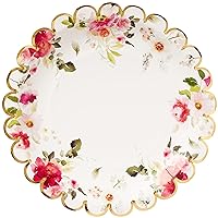 C.R. Gibson Floral Heart Gold Foil Scallop Edge Dinner Plates, 8 Count (TW12-25403)