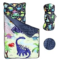 Nap Mat for Toddler Boys, Kids Sleeping Bag with Removable Pillows and Minky Thicken Blanket, Baby Slumber Bags for Preschool, Kindergarten, Sleepovers Travel and Camping, Dinosaur 23x55inches