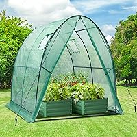 Ohuhu Portable Tunnel Greenhouse Outdoor: Heavy Duty Small Walk in Green House with Mesh Windows, Reinforced Metal Base Durable Plastic PE Cover for Outside, Free Tool to Install, 5.9x5.9x6.6 FT