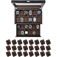 TAWBURY Bayswater 24 Slot Watch Box with Drawer (Black) with a Set of 24 Small Pillows to Fit 6.5-7