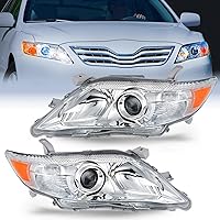 Nilight Headlight Assembly Compatible with 2010 2011 Toyota Camry Headlamps Replacement Chrome Housing Amber Reflector Upgraded Clear Lens Driver and Passenger Side, 2 Years Warranty