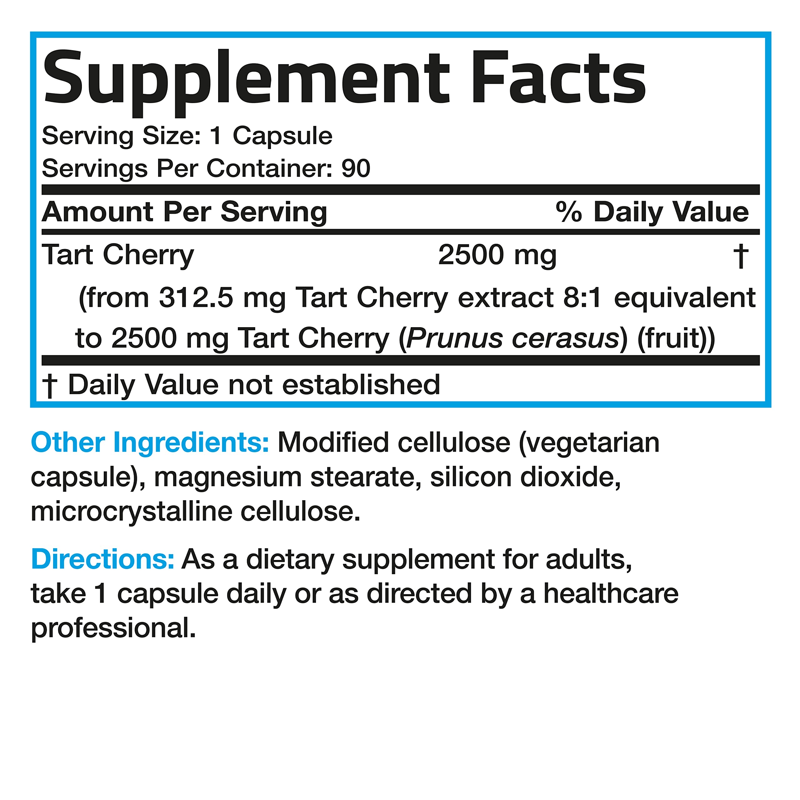 Tart Cherry Extract 2500 mg Premium Non-GMO Formula Packed with Antioxidants and Flavonoids, 90 Vegetarian Capsules