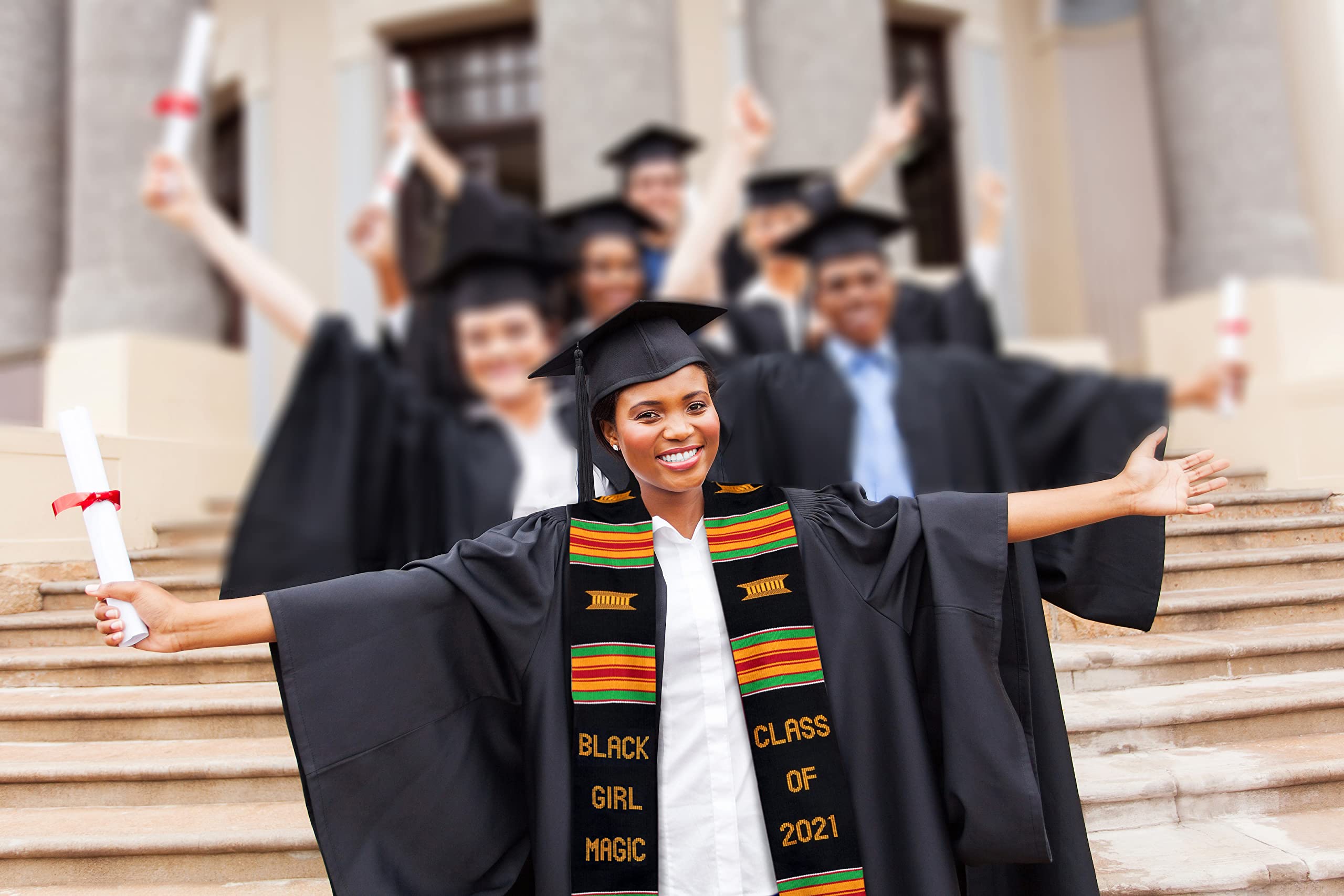 Black Girl Magic Graduation Stole 2023 | Kente Graduation Stole 2023 | Kente Stole Class of 2023 | Authentic African Art