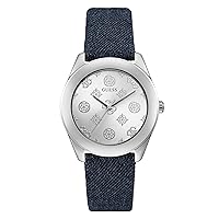 GUESS Women's Stainless Steel Quartz Watch with Leather Strap, Blue, 12 (Model: GW0228L1)