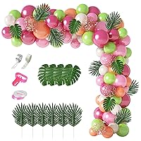117Pcs Tropical Balloons Arch Garland Kit, Hot Pink Green Rose Gold Confetti Balloons Palm Leaves & 5Tools for Tropical Hawaii Aloha Luau Flamingo Theme Birthday Party Baby Shower Wedding Decorations
