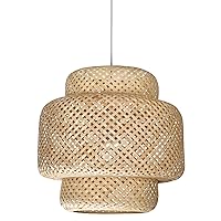Hand Woven Rattan Lamp Shade - Bamboo Pendant Lights - Elegant Hanging Light Chandelier - Natural Boho Lighting Fixture - Dome Lamp Shade for Kitchen Island, Dining and Living Room - 14.96x15.71''