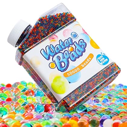 Water Beads Pack (50000 Beads) Rainbow Mix Jelly Water Growing Balls for Kids Tactile Sensory Toys, Vases, Plants, Wedding and Home Decoration