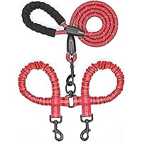iYoShop Dual Dog Leash, Double Dog Leash, 360 Swivel No Tangle Walking Leash, Shock Absorbing Bungee for Two Dogs, Red, Large (25-150 lbs)