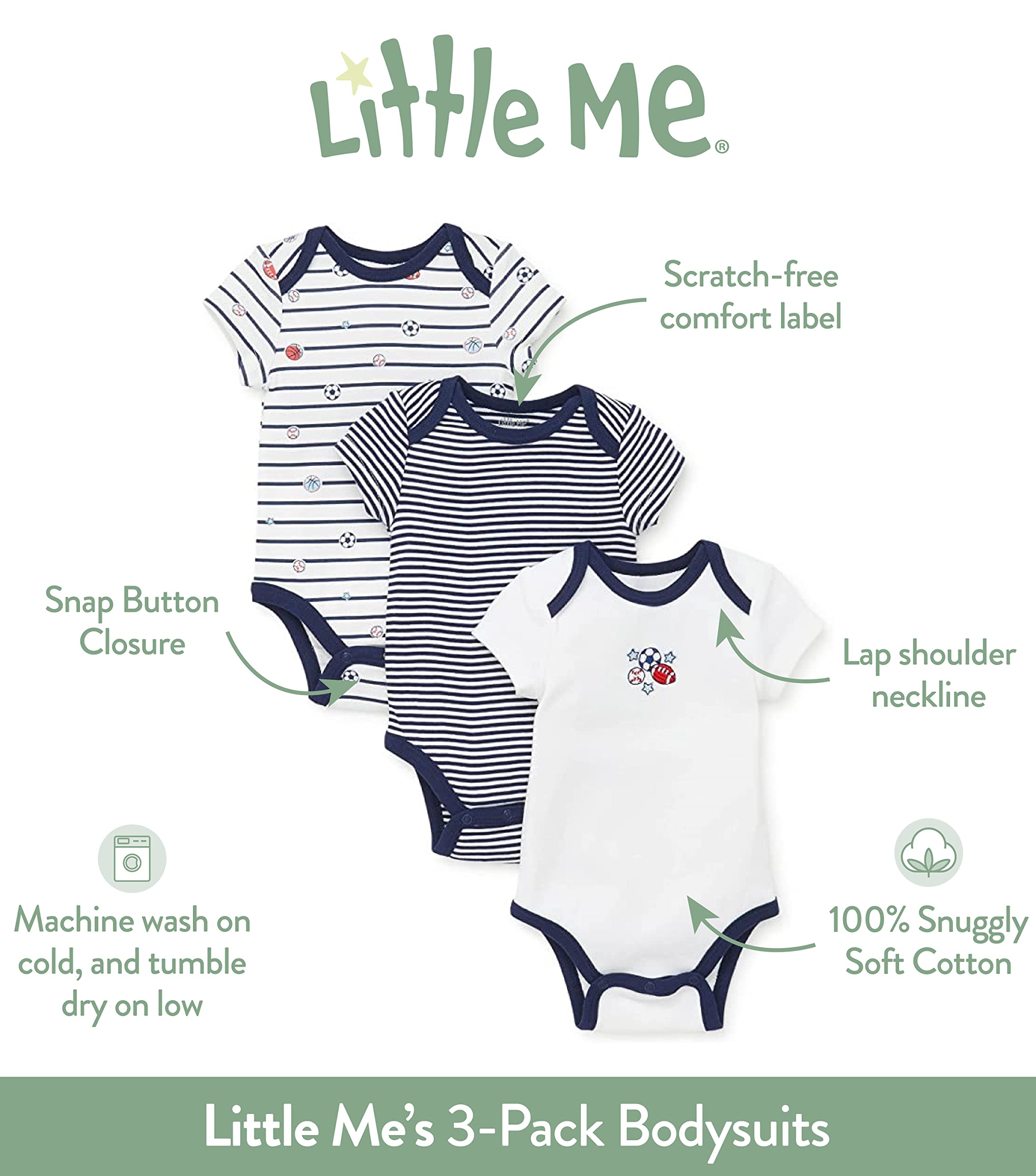 Little Me Boys' 3-Pack Bodysuits