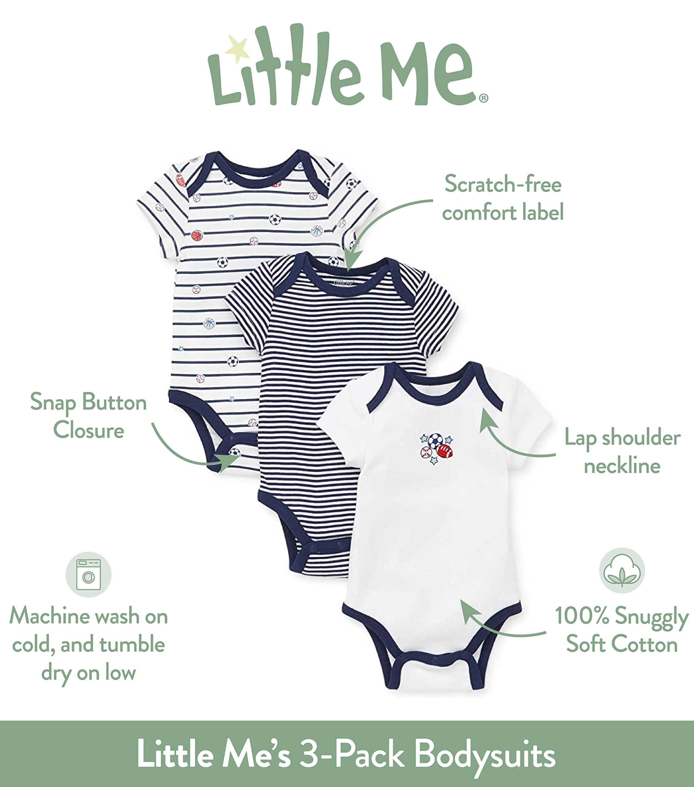 Little Me baby-girls 3-pack 100% Cotton Scratch Free Tag Onesies