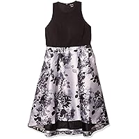 Women's Apparel Women's Plus Size Contrast Bodice Dress with Hi-lo Hem and Floral Print Skirt