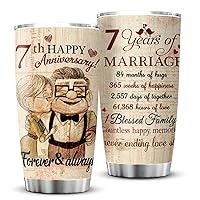 7 Year Anniversary Vintage Gifts, 7th Anniversary Wedding Gifts for Her or Him, Copper Anniversary Tumbler Gifts for Couple 20oz Stainless Steel Insulated Cup Present(1 PC)