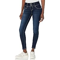 YMI Women's Junior Mid-Rise Wannabettabutt 3-Button Recycled Fibers Skinny Jeans