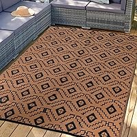 Outdoor Rugs - Reversible Mats, 9'x12' Plastic Straw Rug for Patio Clearance Waterproof, Indoor Outdoor Area Rug Carpet for Outside, RV, Deck, Picnic, Beach, Trailer, Camping, Black & Brown