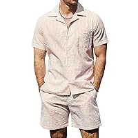 VATPAVE Mens Casual 2 Piece Outfits Short Sleeve Button Down Hawaiian Summer Shirts Beach Short Sets