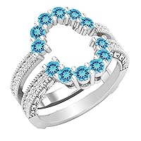 Dazzlingrock Collection Round Gemstone & White Diamond Ladies Enhancer Guard Double Wedding Ring, Sterling Silver