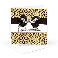 3dRose Quinceanera Cheetah Print with Ribbon, Bow and Digital Bling - Greeting Card, 6
