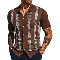 PJ PAUL JONES Men's Vintage Polo Shirt Geometric Patterns Stripe Knit Casual Button Down Shirts