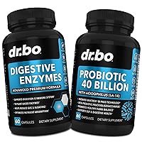 DR. BO Digestive Enzymes Probiotic 40 Billion CFU - Bloating Relief Supplement Pills & Lactobacillus Acidophilus Probiotics for Women & Men Capsules - Lipase, Amylase, Bromelain, Protease & Cellulase