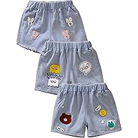 Kiench Girls' Casual Denim Shorts Summer Soft Pull On High Waisted with Pockets 3-Pack