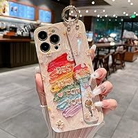 Compatible with iPhone 14 Pro Max Case with Wrist Strap Kickstand Holder, Cute Luxury Colorful Rainbow Design Bling Case for Women Girly Soft TPU Bumper Protective Glitter Phone Cover,Rainbow