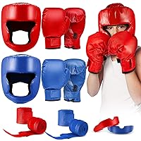 12 Pcs Kids Boxing Equipment Set Including Boxing Helmet and Gloves Hand Wraps Sport MouthGuards Taekwondo Sparring Gear for Beginners Kids and Children Ages 6-18 Years