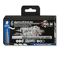 STAEDTLER Pigment Arts Soft Brush Pen, Grey Colours, Pack of 6 Pens, 372 C6