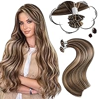 Moresoo U Tip Hair Extensions Remy Utip Extensions Real Human Hair Chocolate Brown Highlighted With Caramel Blonde Keratin Bond Hair Extensions U Tip 50G 50S 22 Inch #P4/27