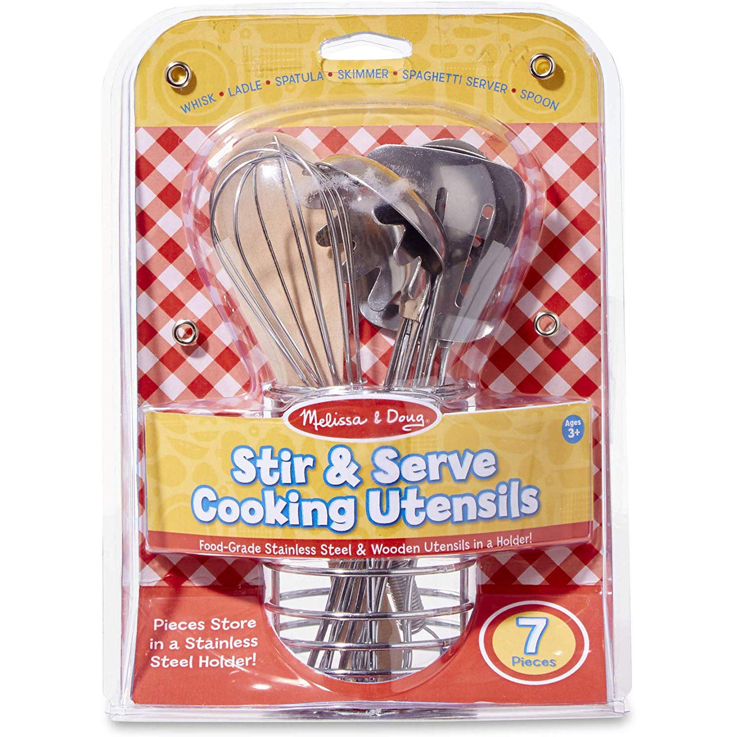 Melissa & Doug Stir & Serve Cooking Toy Utensils: Let's Play House! Pretend Play Set & 1 Scratch Art Mini-Pad Bundle (09351)