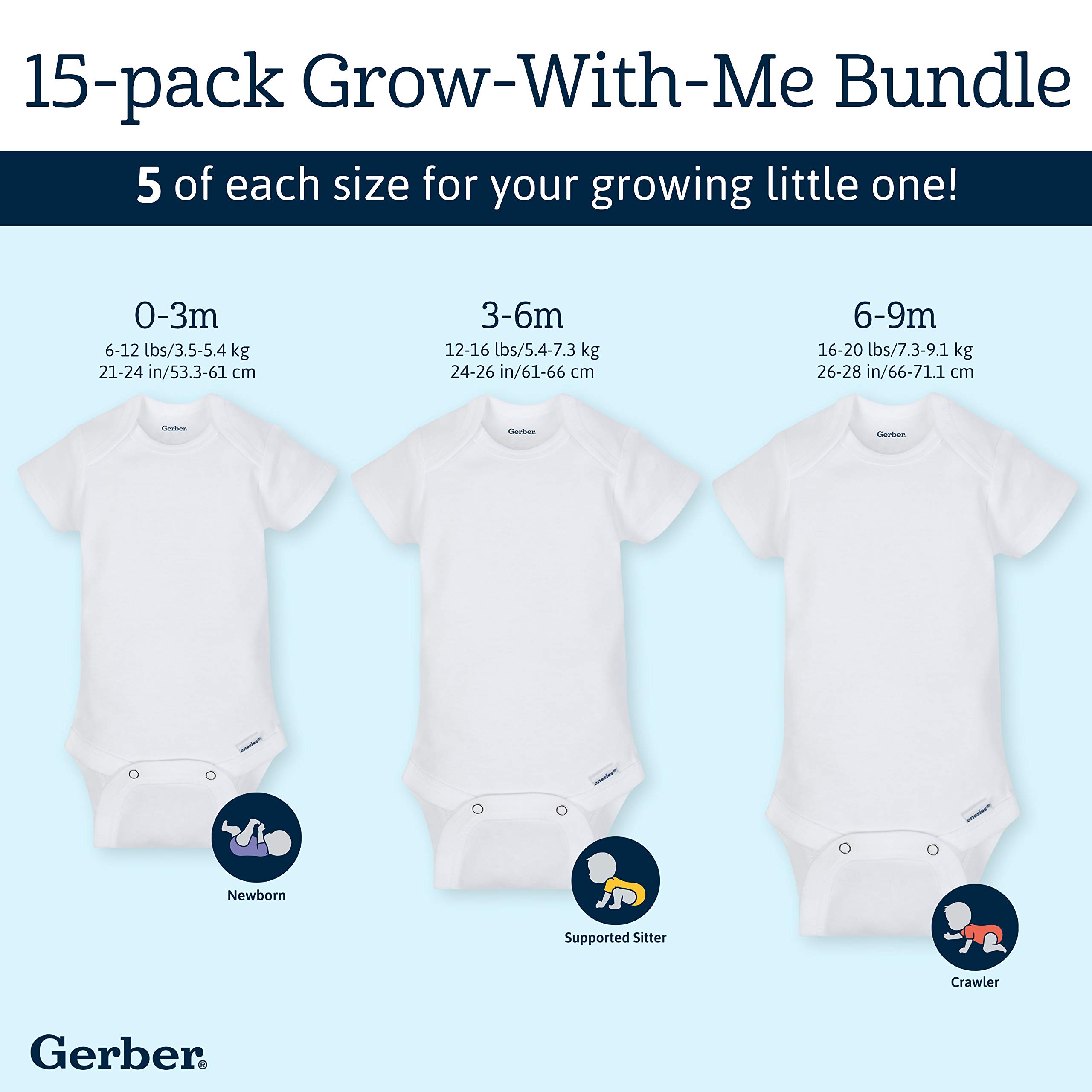 Gerber Unisex Baby 15 Piece Onesies Bodysuit Multi Size Pack