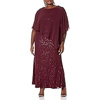 S.L. Fashions Women's Plus Size Long Sequin Lace Beaded Cold Shoulder Capelet Dress