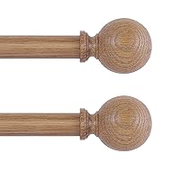 2 Pack Wood Curtain Rods for Windows 48 to 84 Inch,1 Inch Wood Grain Ball Adjustable Curtain Rod,Boho Heavy Duty Curtain Rods,Farmhouse Rustic Window Curtains Rods,Brown Drapery Rods Set 36-88