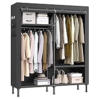 SONGMICS Wardrobe Closet, 65 Inch Heavy Duty Portable Closet, Freestanding Closet Organizer, Clothes Rack with Cover, 2 Hanging Rails, 3 Shelves and 4 Side Pockets, for Bedroom, Black URDR301B02