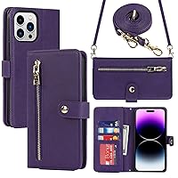 Ｈａｖａｙａ Crossbody Phone case for iPhone 15 pro max case with Strap for Women iPhone 15 pro max Wallet case with Card Holder Flip Leather Zipper Wallet Cover with Credit Card Slot-Purple