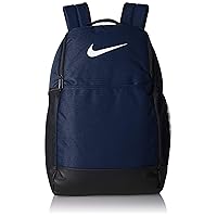 Nike Brasilia Medium Training Nike Backpack for Women and Men with Secure Storage & Water Resistant Coating, Midnight Navy/Black/White