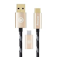 Persist Universal Type C & Type A Sleeve Cable USB Connector -Fast Charger for both Iphone & Andriod (Gold)