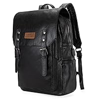 Wrangler Backpack for Men & Women Vintage PU Leather Work Business Black Backpack Travel Laptop Backpack with Charger
