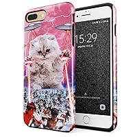 Compatible with iPhone 7 Plus iPhone 8 Plus Case Laser Cat Alien UFO Space Cats Kitten Galaxy Cosmic Trippy Kitty Heavy Duty Shockproof Dual Layer Hard Shell + Silicone Protective Cover