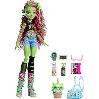 Monster High Venus McFlytrap Doll, Plant Monster with Pet Cat Chewlian & Accessories Like Backpack, Notebook, Snacks & More