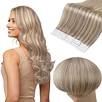 Tape in Hair Extensions Human Hair Color 18/613 Ash Blonde And Yellow Blonde Remy Tape in Extensions Human Hair 18 Inch Skin Weft Tape in Hair 50 Gram 20 Pcs Natural Straight Hair