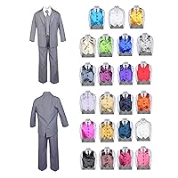 7pc New Born Baby Toddler Boy Formal Medium Gray Suit Set w/Satin Color Vest & Necktie SM-4T