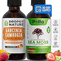 Garcinia Cambogia 1000mg (60% HCA) Supplement - Raspberry Mango, 60ml | Pella Nutrition Organic Sea Moss Drops 1000mg Irish Sea Moss - Strawberry Lime, 60ml | Bundle