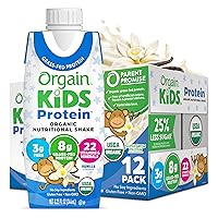 Orgain Organic Kids Nutritional Protein Shake, Vanilla, Healthy Kids Snacks, 8g Dairy Protein, 3g Fiber, 22 Vitamins & Minerals, No Soy ingredients, Gluten Free, Non-GMO, 8.25 Fl Oz (Pack of 12)