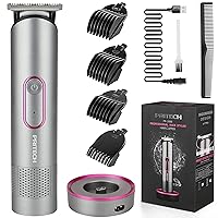 Hair Trimmer for Women, Waterproof Bikini Trimmer for Women for Wet & Dry Use, Rechargeable Pubic Hair Trimmer Women, Women Electric Razor&Shaver with Standing Recharge Dock, Aurora Gray