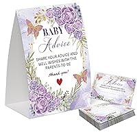Lilac Gold Butterfly Advice for the Parents-to-Be, Pack of One 5x7 Sign and 50 Advice Cards, Floral Baby Shower Decoration, Gender Neutral Party Supplies - AC01