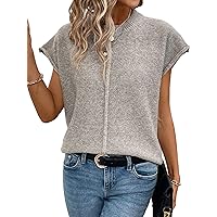 Milumia Women's Casual Cap Sleeve Crew Neck Pullover Sweater Vest Loose Fit Knit Tops