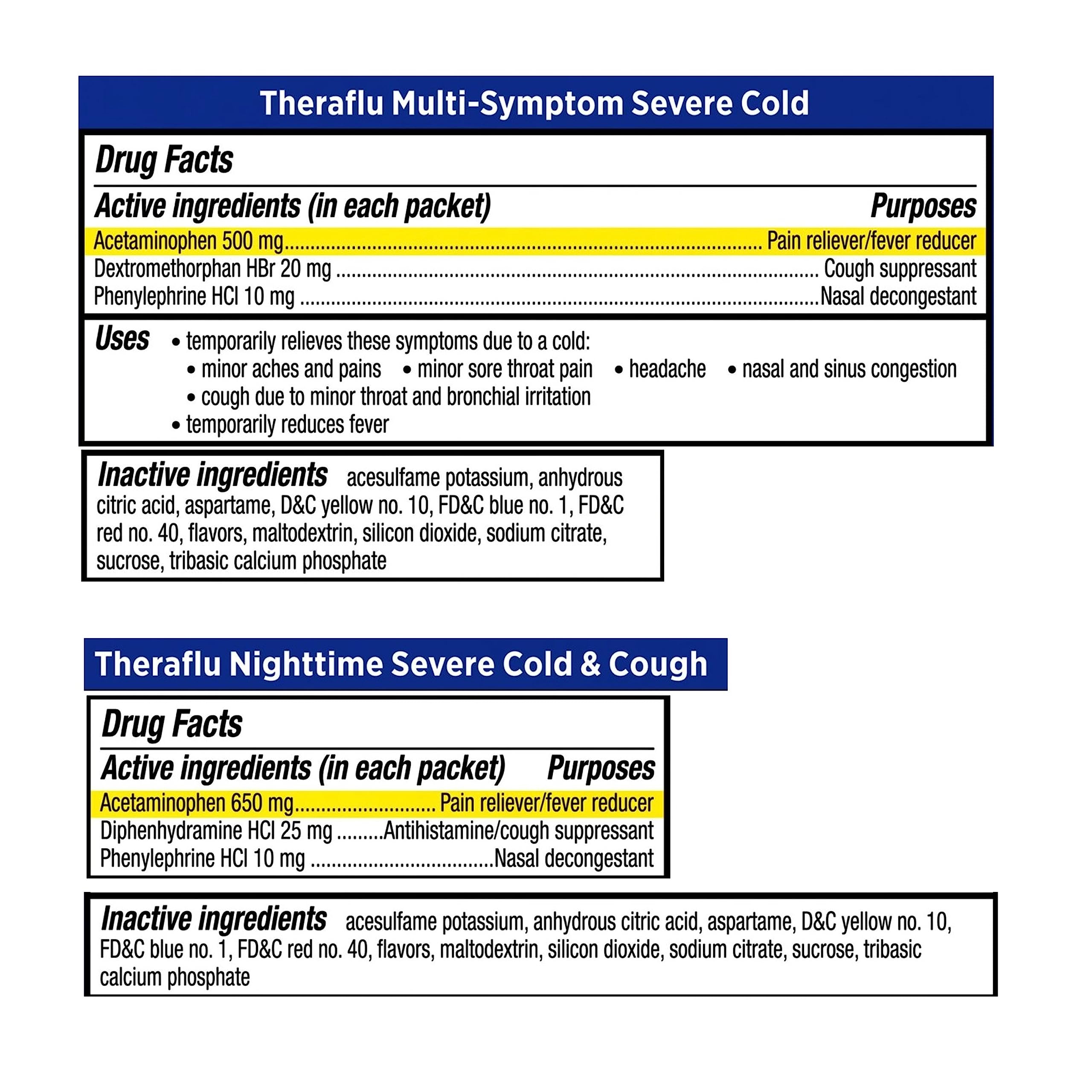 Theraflu Combo Daytime and Nighttime Severe Cold Relief Powder, Honey Lemon Flavor, 12 Count, 6 Daytime and 6 Nighttime