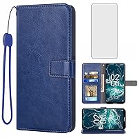 Asuwish Compatible with Nokia X100 5G Wallet Case Tempered Glass Screen Protector and Leather Flip Cover Card Holder Stand Cell Accessories Phone Cases for NokiaX100 X 100 100X TA-1399 Women Men Blue